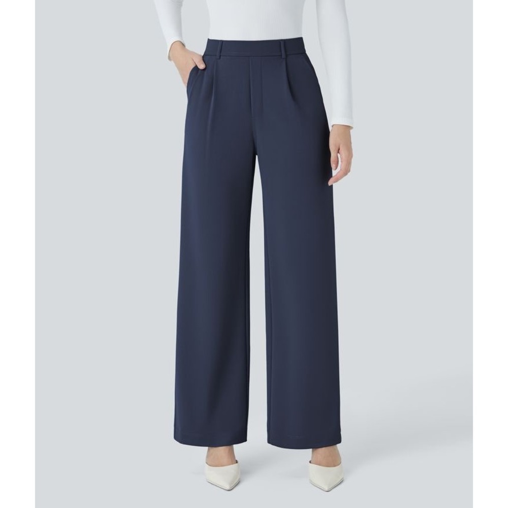 NWT Halara Flex Navy High Waisted Wide Leg Pleated Trousers High Tall Sz S Pants